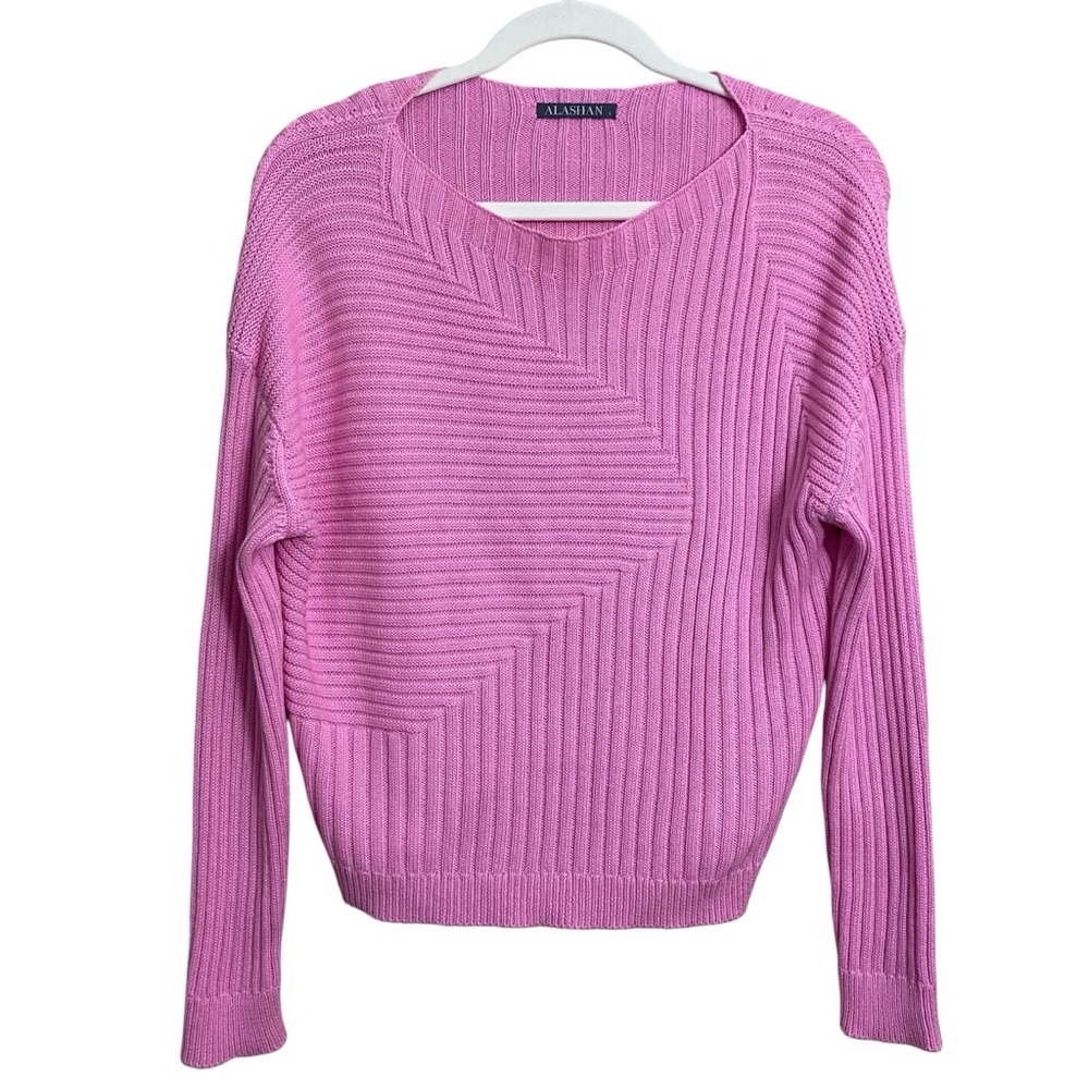 Alashan Cashmere Blend Cotton Bubblegum Pink Ribbed Detail Cropped Sweater Small - Picture 2 of 6
